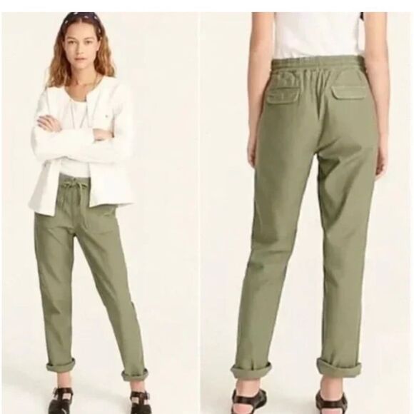 J. Crew | Tie-Waist Camp Pant in Pale Cypress Olive Green | MT Medium Tall - Picture 2 of 8